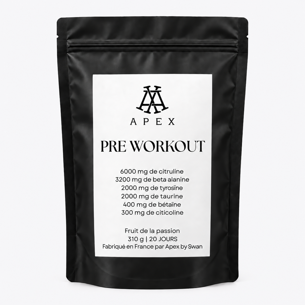 Doypack Pré-Workout Fruit de la Passion 310 g – Apex by Swan (400 mg de bétaïne)